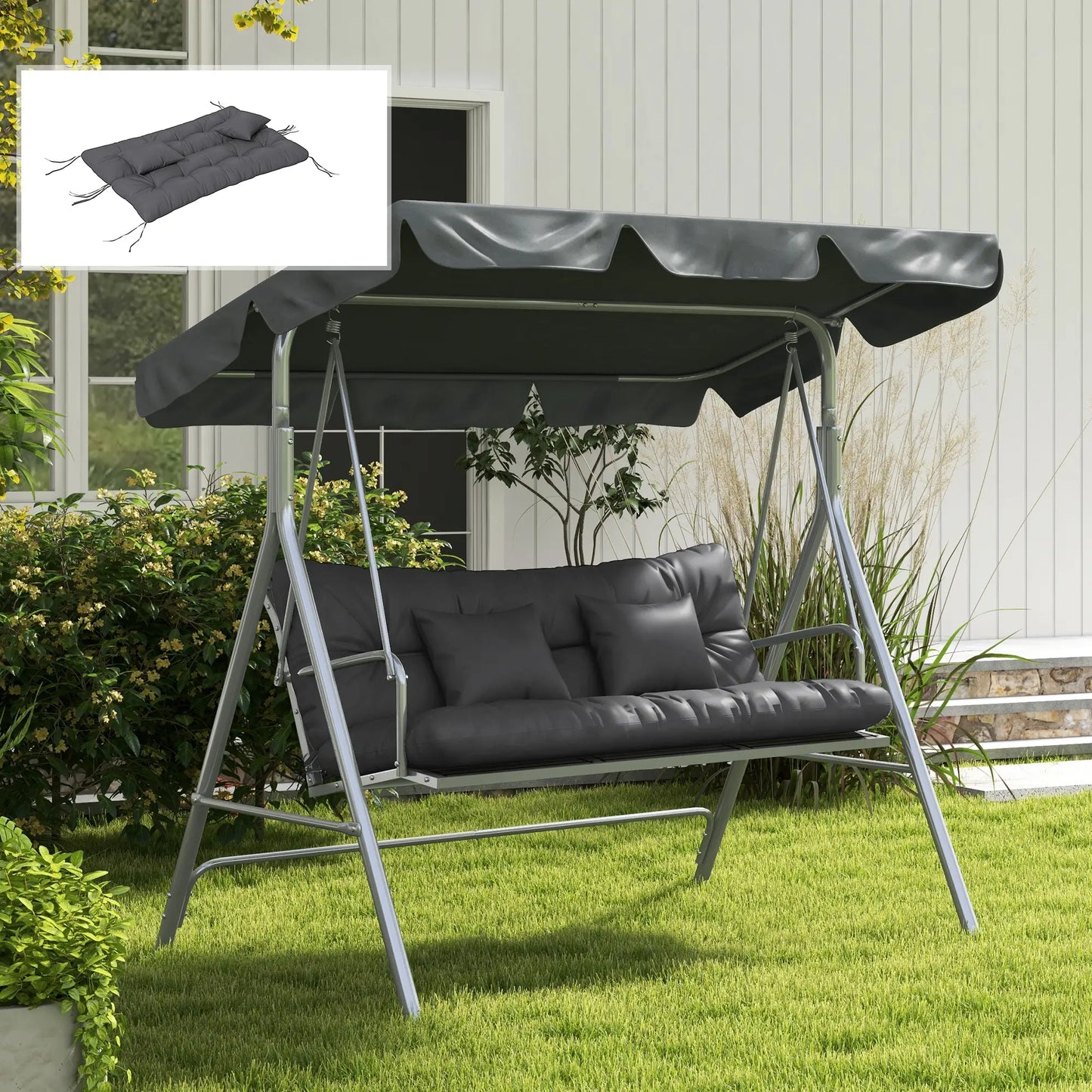 4-Piece Patio Chair Cushion Set, Back and Seat Pillows, Grey Patio Chair Cushions at Gallery Canada