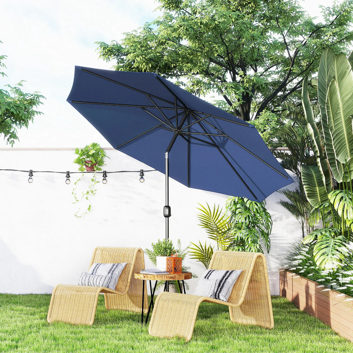 10' X 8' Round Market Umbrella, Blue