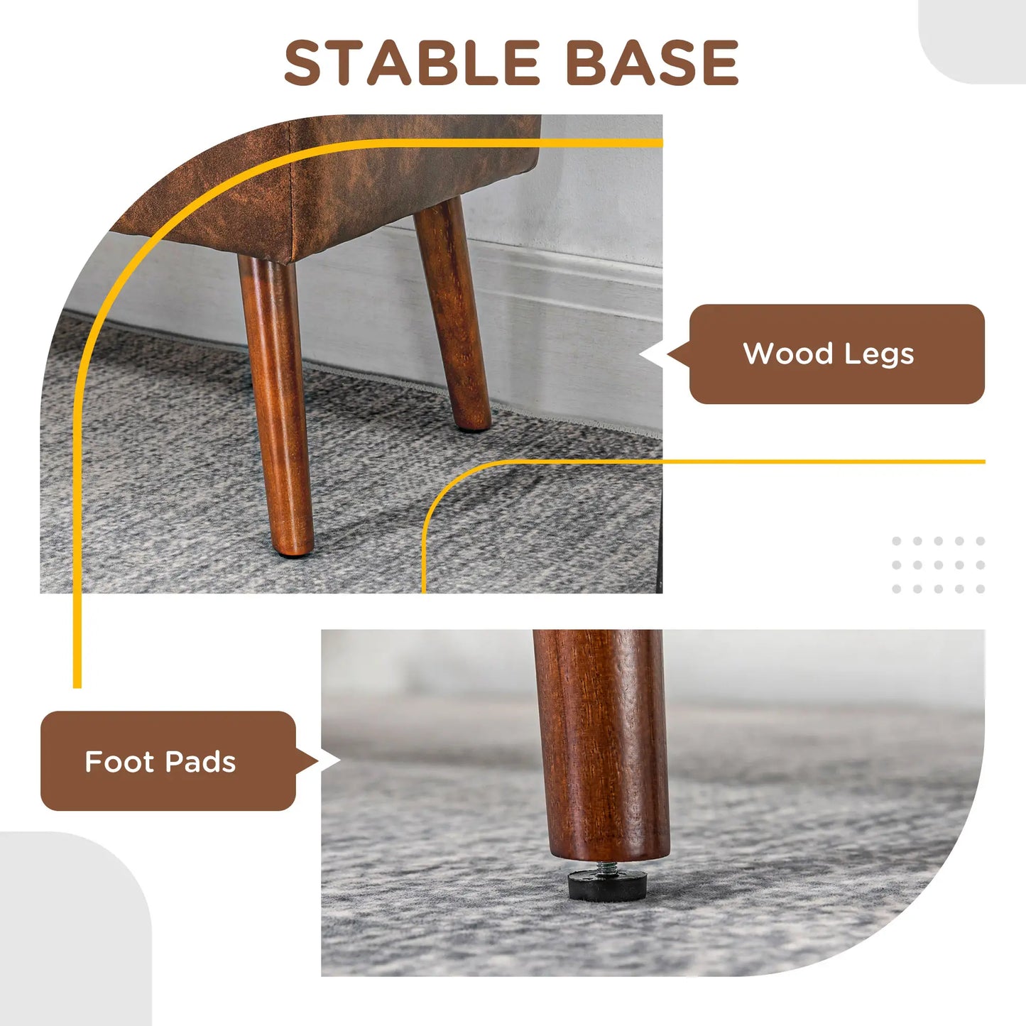 Button Tufted PU Leather Bench, Wood Legs, Brown Storage Ottomans & Benches at Gallery Canada