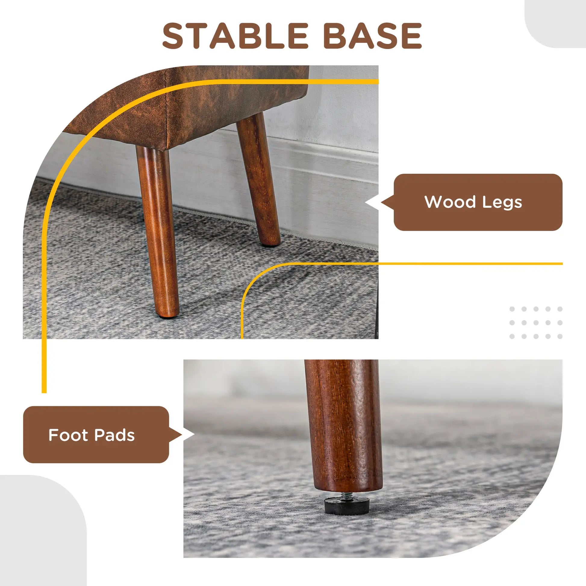 Button Tufted PU Leather Bench, Wood Legs, Brown Storage Ottomans & Benches at Gallery Canada