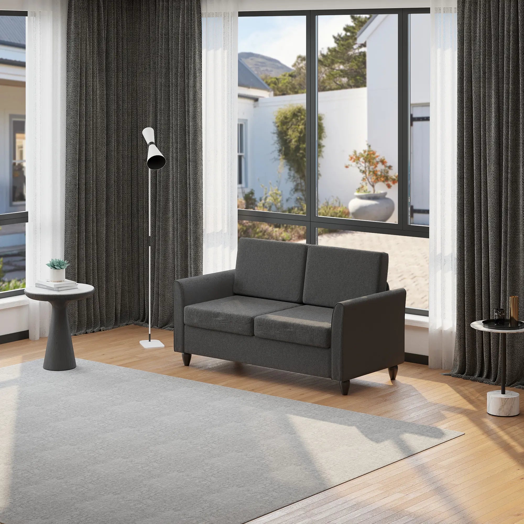 2-Seat Sofa with Armrests, Wood Legs, Dark Grey 2-Seater Sofas at Gallery Canada