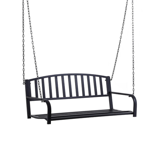 50" Porch Swing, Patio Hanging Bench, Outdoor Glider Chair with Chain, Black Hanging Porch Swings Black at Gallery Canada