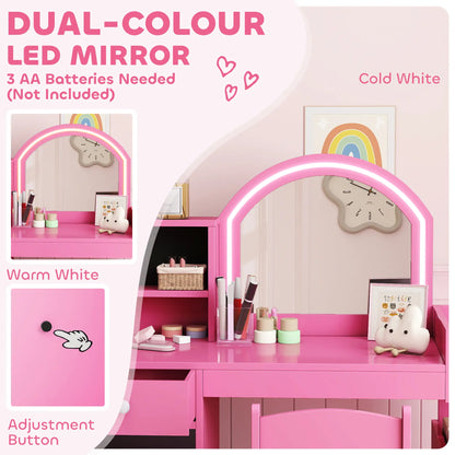 Kids Vanity Set, Toddler Dressing Table and Chair, Lighted Mirror, Pink Toy Vanity at Gallery Canada