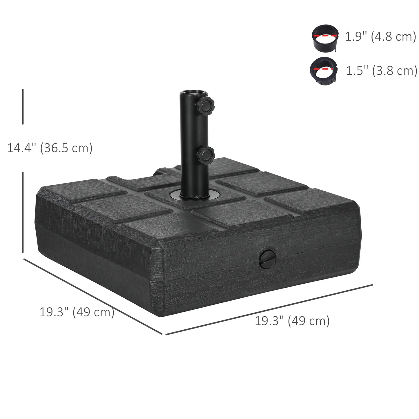 Umbrella Stand, 1.2", 1.5" or 1.9" Poles, Fillable Base, Black Umbrella Bases at Gallery Canada