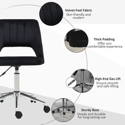 Mid Back Office Chair, Velvet Fabric, Swivel, Scallop Shape, Black Office Chairs at Gallery Canada
