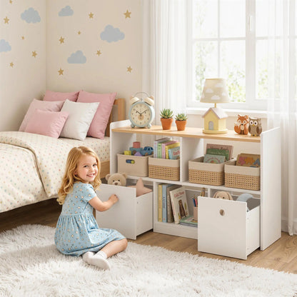 Toy Storage Organizer, 2 Drawers 3 Cubbies, White