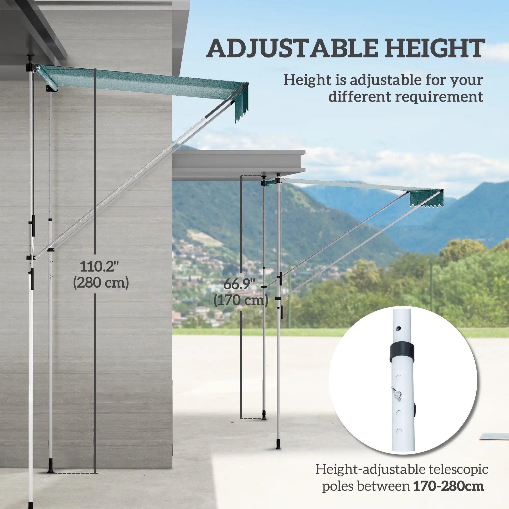 6.6'x5' Manual Retractable Patio Awning, Sun Shade, Water Resistant, Green Door Awnings at Gallery Canada