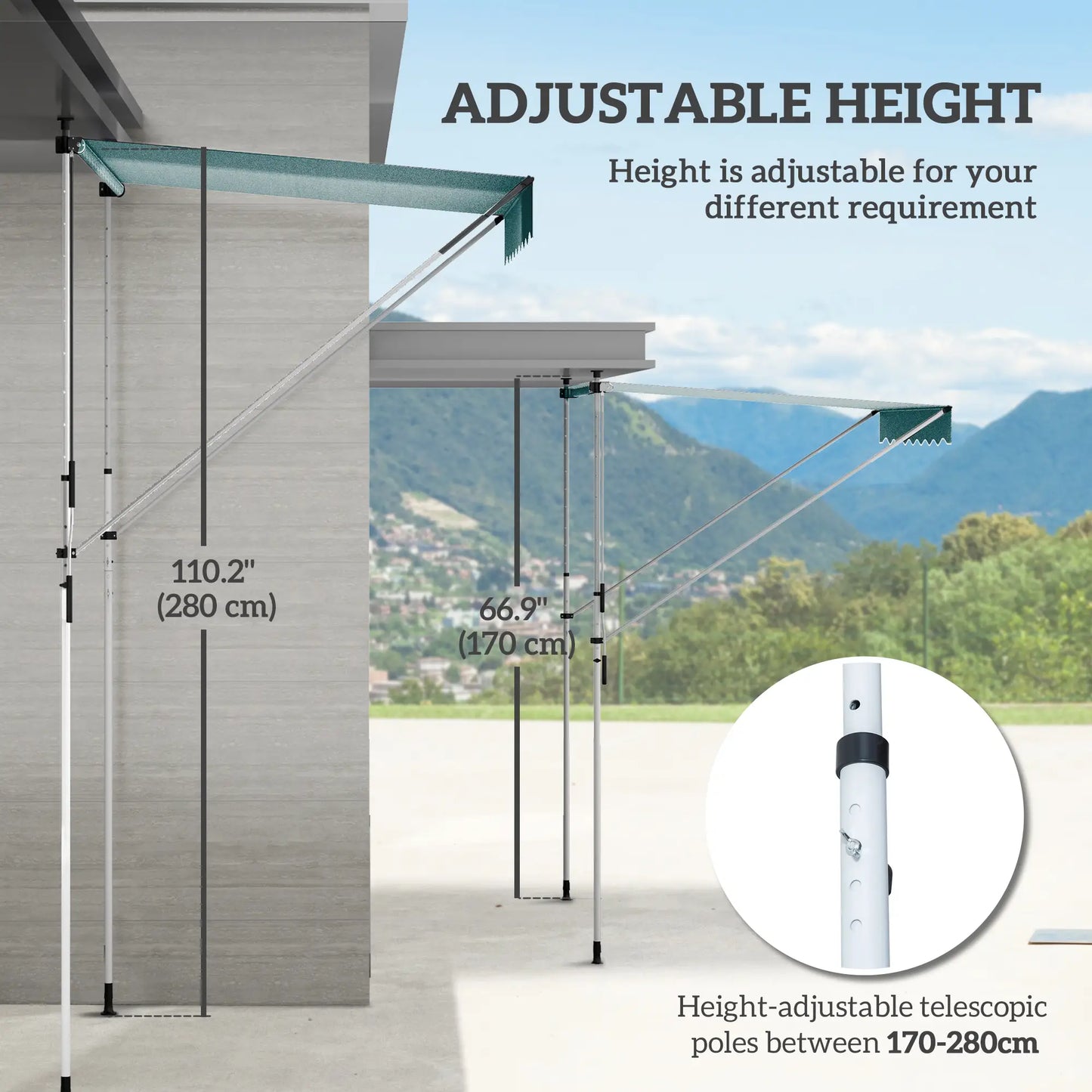 6.6'x5' Manual Retractable Patio Awning, Sun Shade, Water Resistant, Green Door Awnings at Gallery Canada