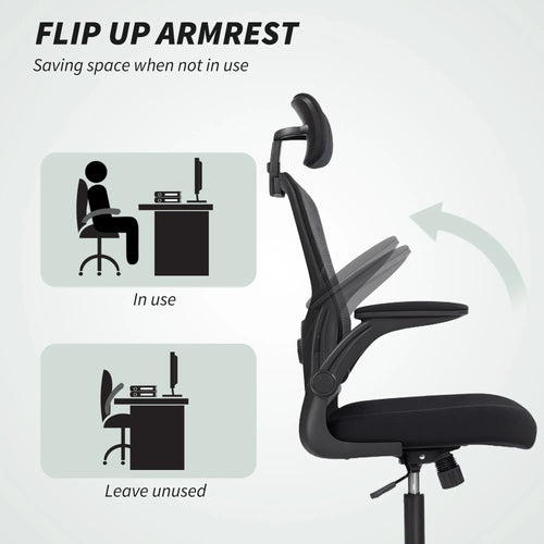 Ergonomic Office Chair, Mesh Desk Chair, Adjustable Headrest, Lumbar Support, Black