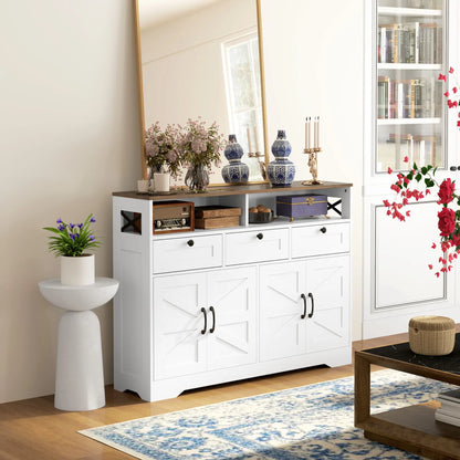 Sideboard, Buffet Cabinet with 4 Barn Doors, 3 Drawers, White Storage Cabinets at Gallery Canada