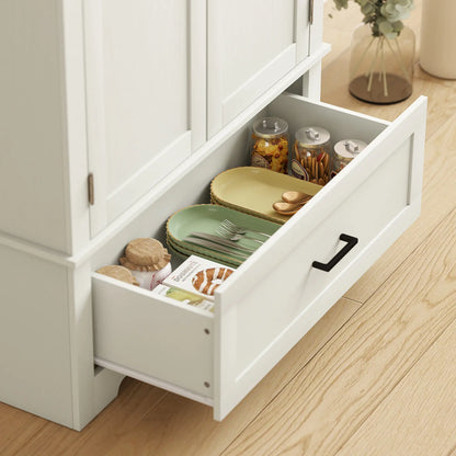 69" Tall Farmhouse Pantry Cabinet, 2 Doors, Drawer, Cream White Kitchen Pantry Cabinets at Gallery Canada