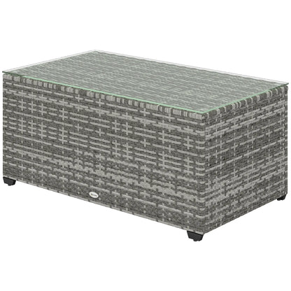 PE Wicker Outdoor Coffee Table, Rectangular Patio Table With Tempered Glass Top, Light Grey Patio Side Tables Light Grey at Gallery Canada