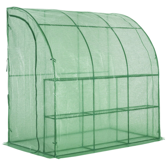 7' x 4' x 7' Outdoor Lean-to Walk-in Garden Greenhouse with Roll-Up Door Hot House for Plants Herbs Vegetables, Green - Gallery Canada