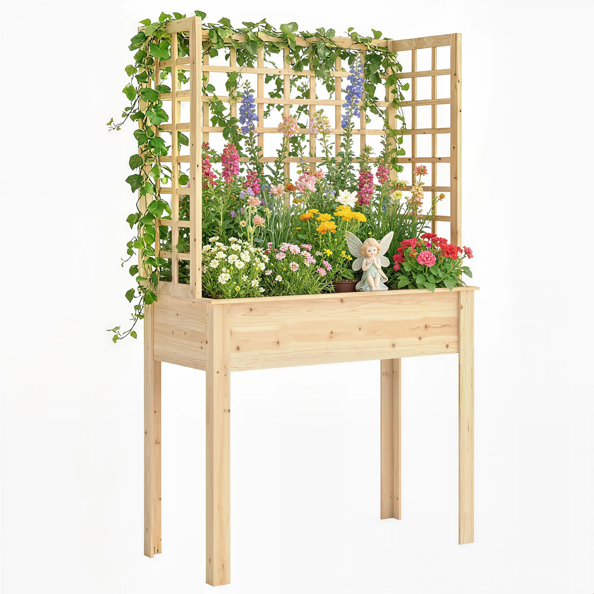 Wooden Raised Garden Bed With 3 Trellises, Planter With Drainage Holes Elevated Garden Beds at Gallery Canada