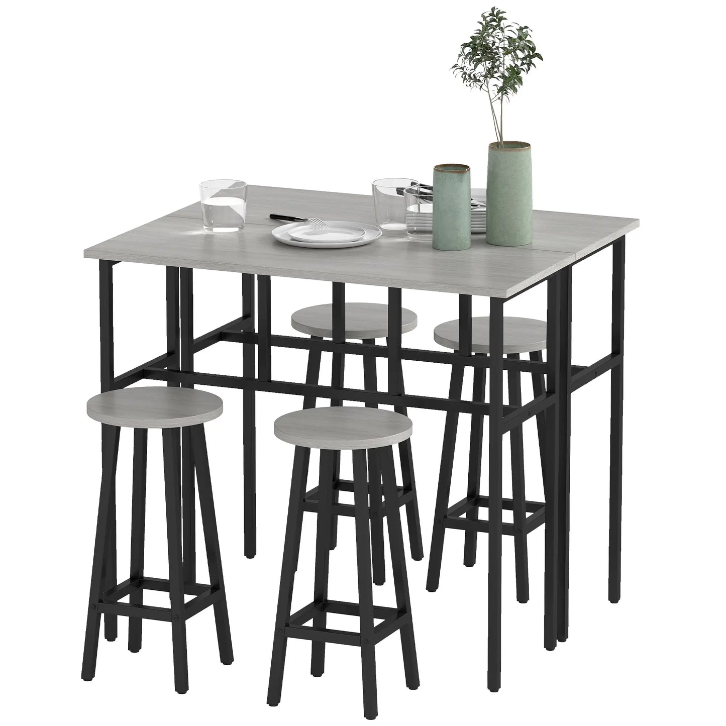 Bar Table Set, 6 Piece, 2 Tables, 4 Stools, Grey Bar Sets Grey at Gallery Canada