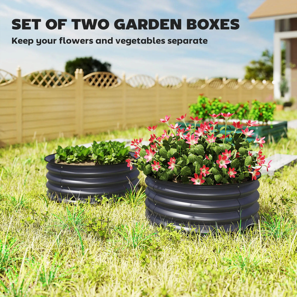 Set of 2 Raised Garden Beds, Metal Planter Box, Easy Assembly, Dark Grey Raised Garden Beds at Gallery Canada