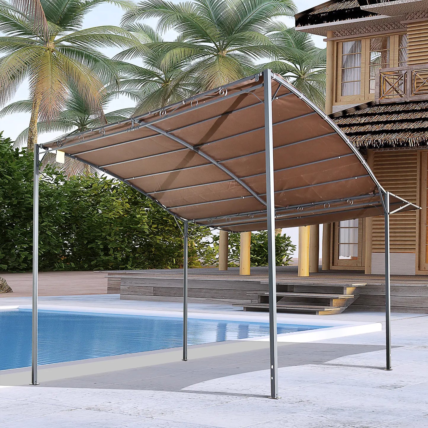 10x8ft Metal Gazebo, Extendable Side Awning, Outdoor Shelter, Brown Pergolas at Gallery Canada