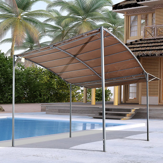10x8ft Metal Gazebo, Extendable Side Awning, Outdoor Shelter, Brown Pergolas Brown, Black Frame at Gallery Canada