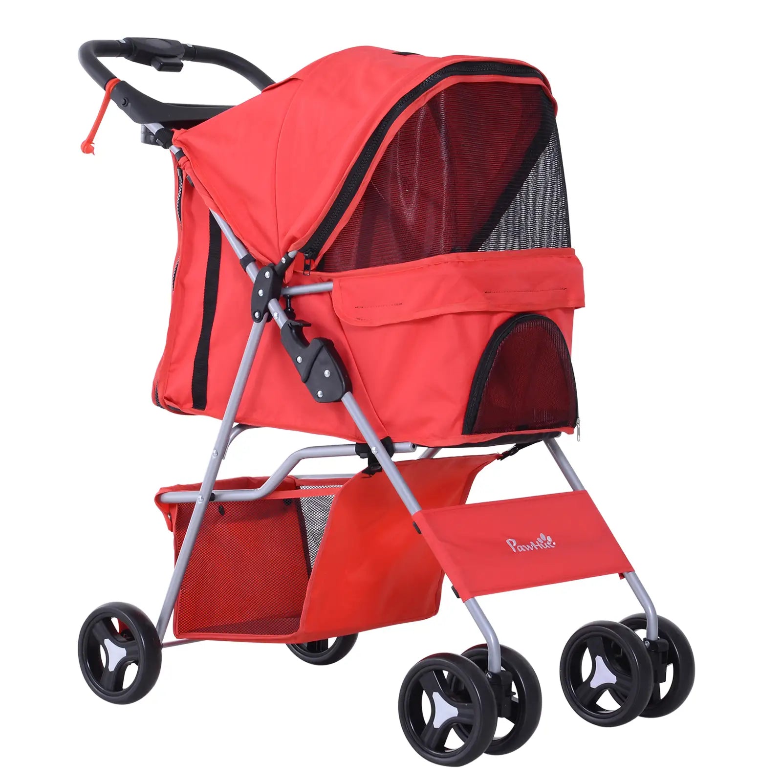 Foldable Pet Stroller, 4 Wheels, Cup Holder, Storage Basket, Red Dog Bike Trailers & Strollers at Gallery Canada