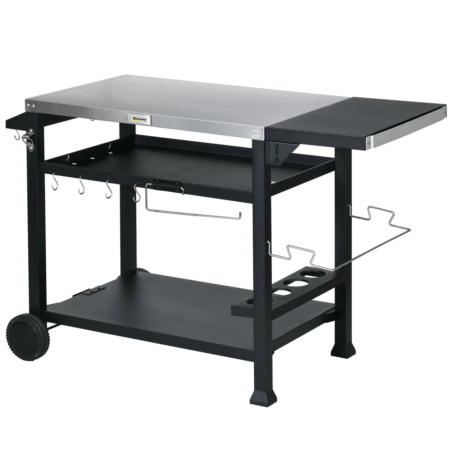 3-Shelf Outdoor Grill Cart, Foldable Side Table, Stainless Steel Top Outdoor Grill Carts Black, Silver at Gallery Canada
