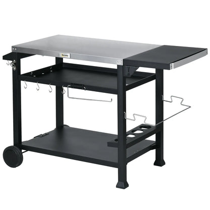 3-Shelf Outdoor Grill Cart, Foldable Side Table, Stainless Steel Top Outdoor Grill Carts Black, Silver at Gallery Canada