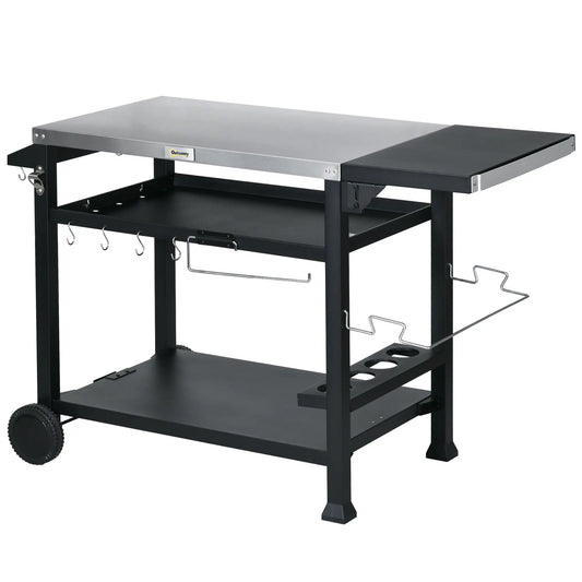 3-Shelf Outdoor Grill Cart, Foldable Side Table, Stainless Steel Top Outdoor Grill Carts Black, Silver at Gallery Canada