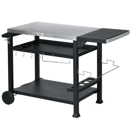 3-Shelf Outdoor Grill Cart, Foldable Side Table, Stainless Steel Top