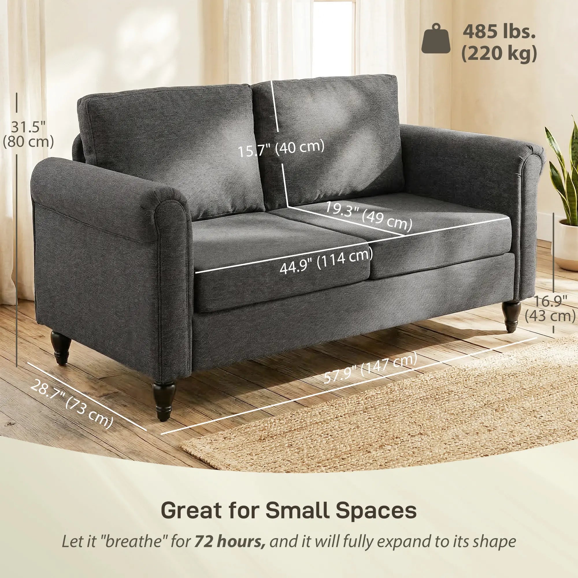 Vintage Loveseat, Upholstered Chenille 2 Seater Sofa, Dark Grey 2-Seater Sofas at Gallery Canada