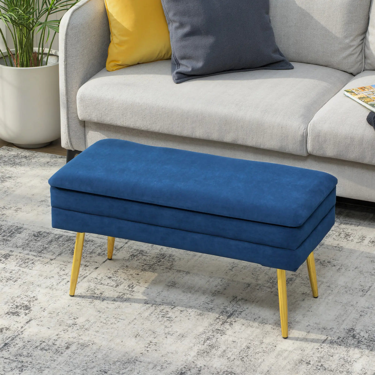 31" Velvet Storage Ottoman, Bed Bench With Steel Legs, Foot Stool, Velvet Storage Ottomans & Benches at Gallery Canada