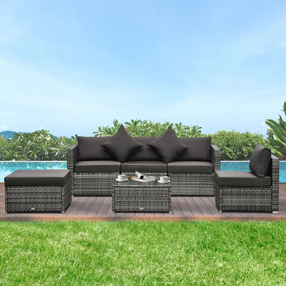 6-Piece Outdoor PE Rattan Sofa Set, Thick Cushions, Glass Top Table, Charcoal, Mixed Grey Patio Furniture Sets at Gallery Canada