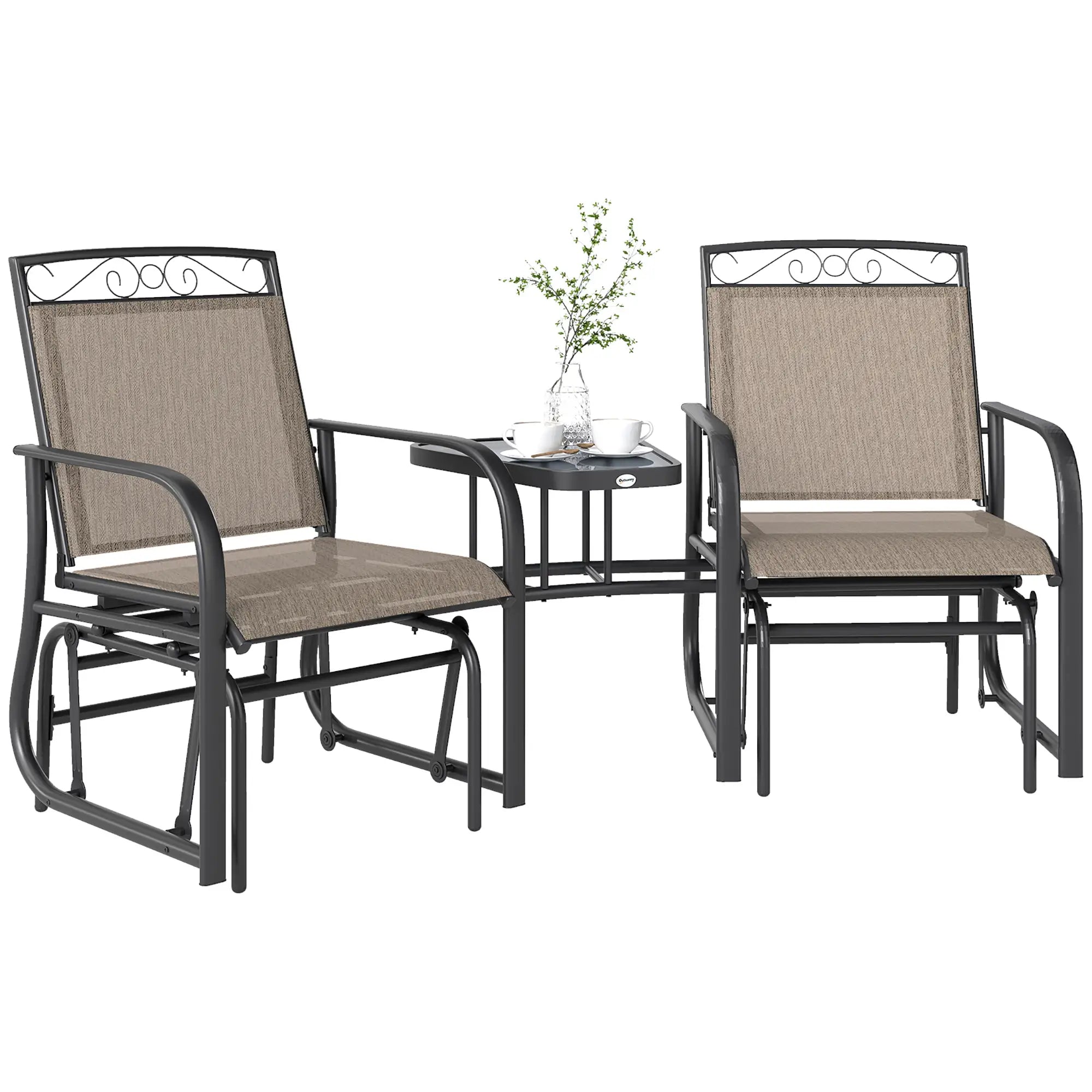 Outdoor Glider Bench with Coffee Table, 2-Seat Rocking Chair Swing, Brown Outdoor Gliders Brown, Black at Gallery Canada