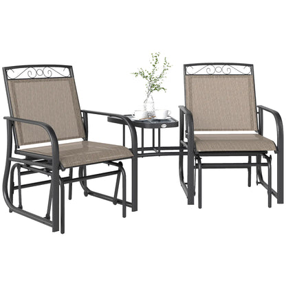 Outdoor Glider Bench with Coffee Table, 2-Seat Rocking Chair Swing, Brown Outdoor Gliders Brown, Black at Gallery Canada