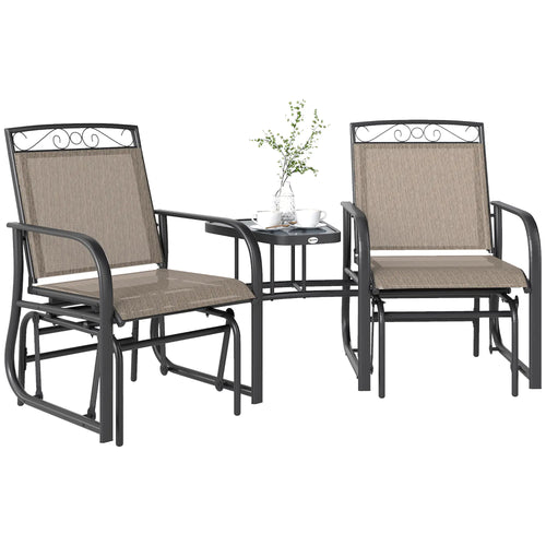 Outdoor Glider Bench with Coffee Table, 2-Seat Rocking Chair Swing, Brown