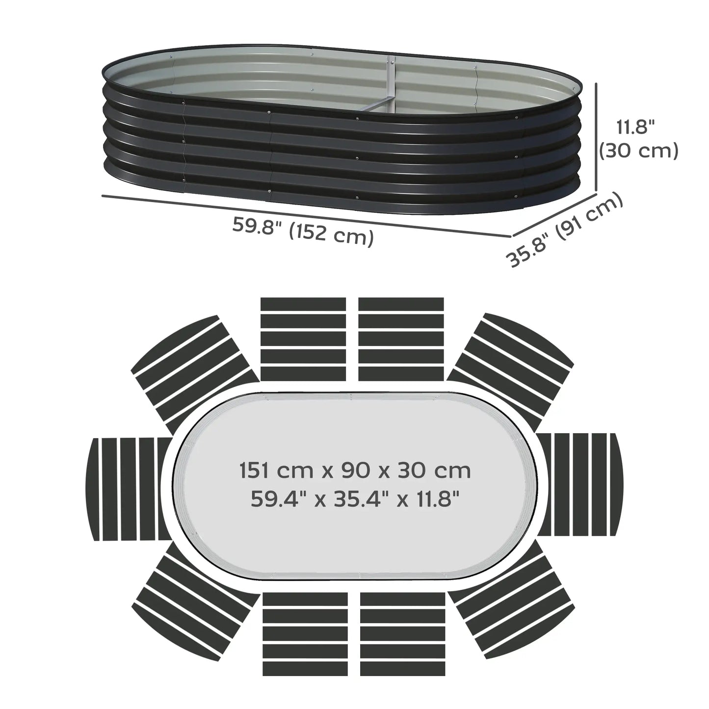 5' x 3' x 1' Large Outdoor Planter Box, Galvanized Raised Garden Bed, Black