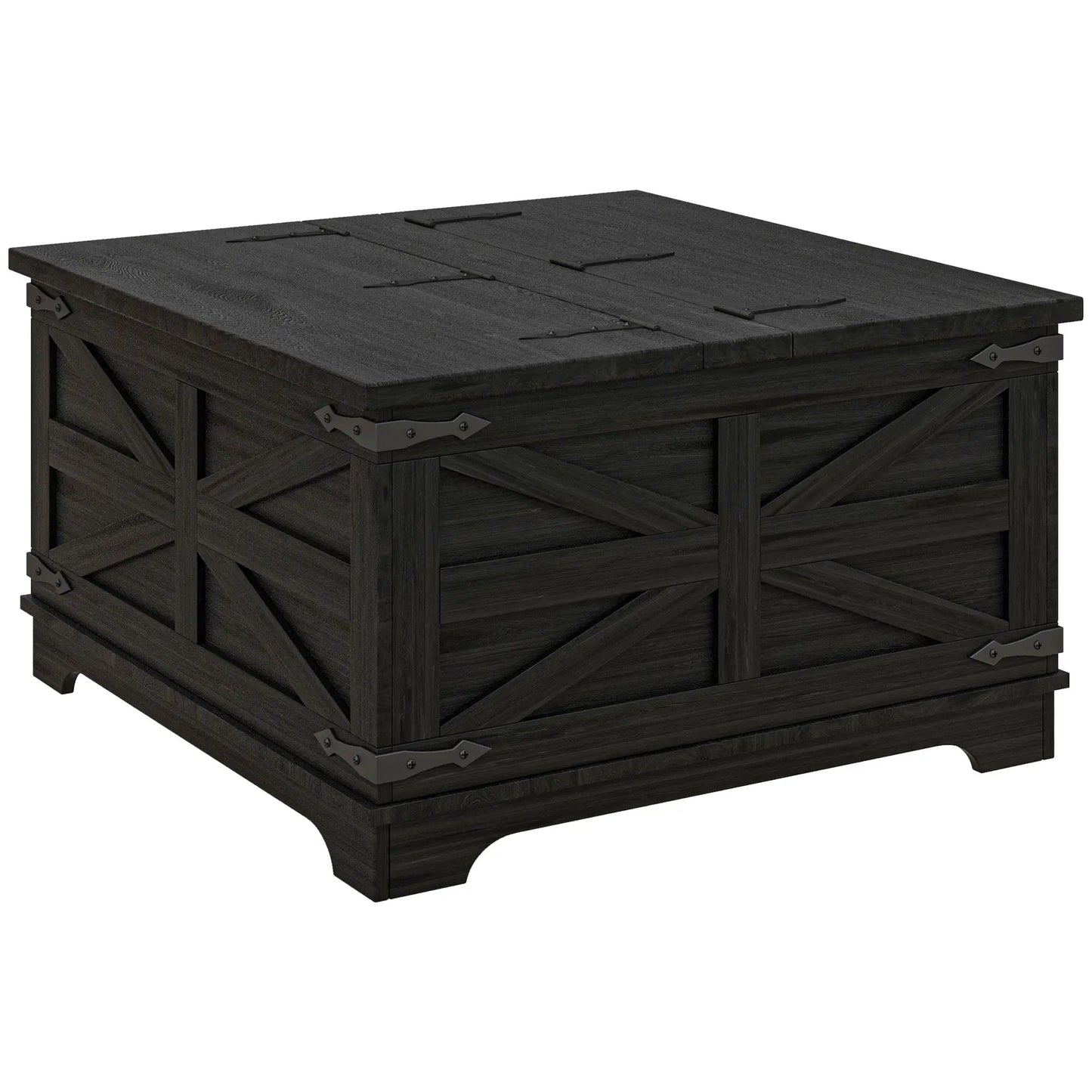 Farmhouse Coffee Table, Square Flip-Top Lid, Hidden Storage, Black Coffee Tables Black at Gallery Canada
