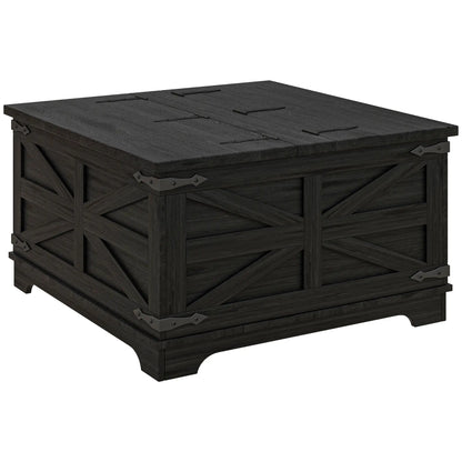 Farmhouse Coffee Table, Square Flip-Top Lid, Hidden Storage, Black Coffee Tables Black at Gallery Canada