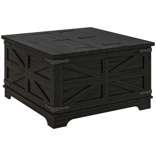 Farmhouse Coffee Table, Square Flip-Top Lid, Hidden Storage, Black Coffee Tables Black at Gallery Canada