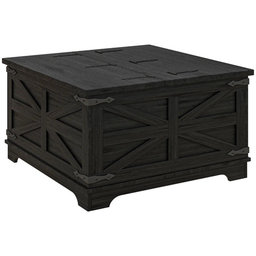 Farmhouse Coffee Table, Square Flip-Top Lid, Hidden Storage, Black