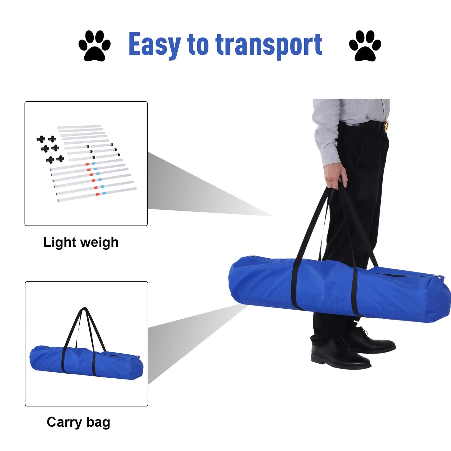Adjustable Dog Agility Set, Weave Poles, Storage Bag, White Dog Agility Training Equipment at Gallery Canada