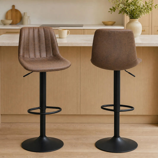 Adjustable Bar Stools Set of 2, Swivel with Back, Footrest, Brown Bar Stools Black & Brown at Gallery Canada