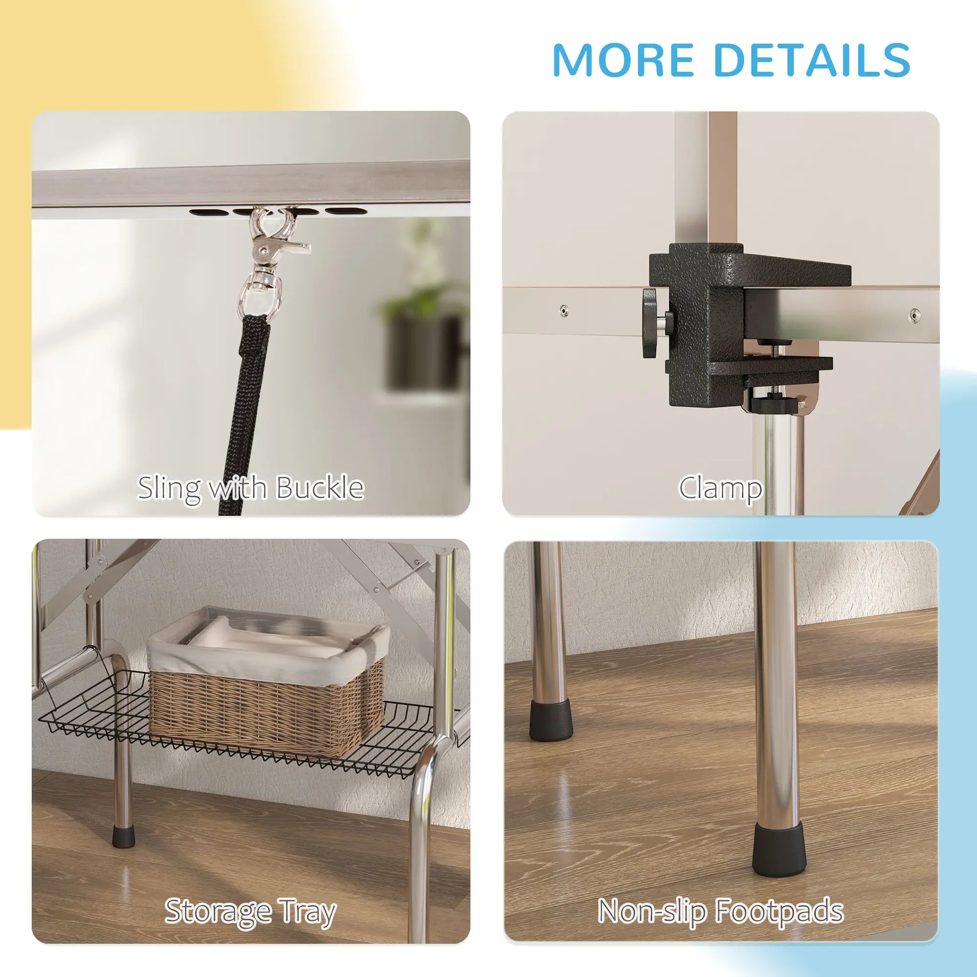 Adjustable Dog Grooming Table, 2 Safety Slings, Storage Basket, Blue Dog Grooming Tables at Gallery Canada