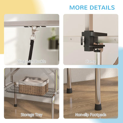 Adjustable Dog Grooming Table, 2 Safety Slings, Storage Basket, Blue Dog Grooming Tables at Gallery Canada