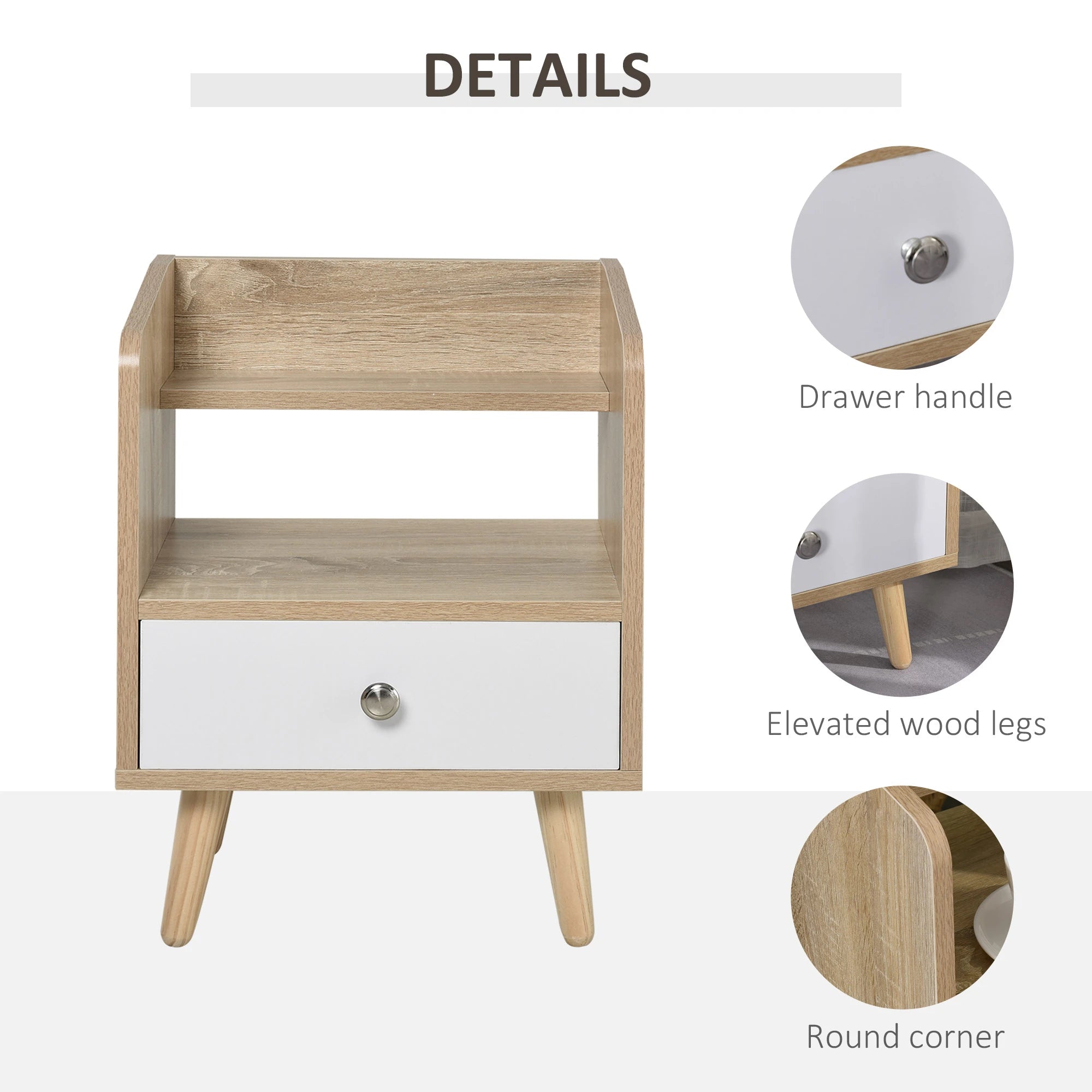 Bedside Table, 2-Tier Shelf with Drawer, Storage End Table, Natural Bedside Tables at Gallery Canada