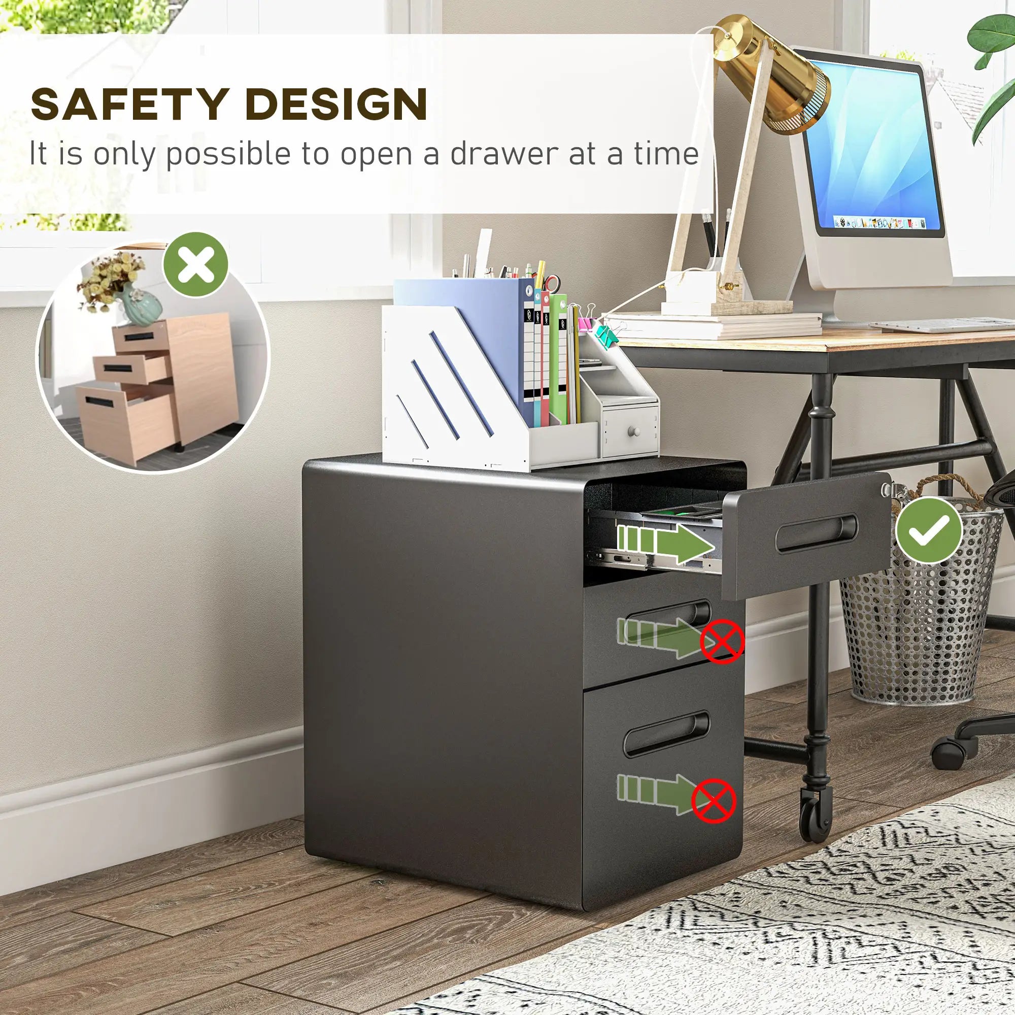 Lockable File Cabinet, Steel Filing Cabinet on Wheels for Legal, A4, Letter Size, Home Office Office Cabinets & Cupboards at Gallery Canada