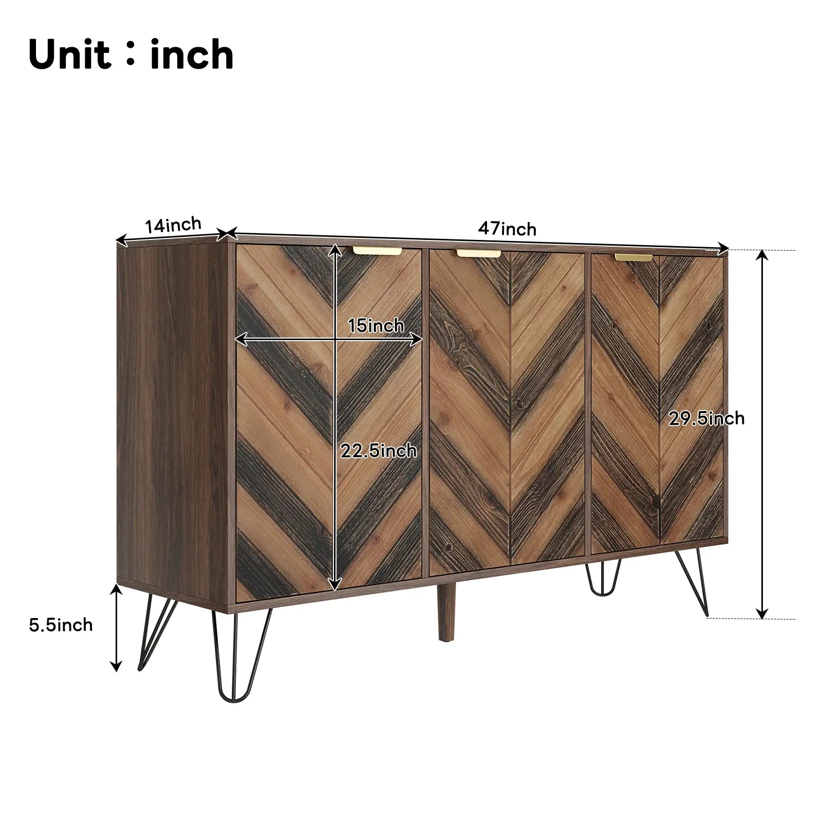 Three-Door Sideboard, Adjustable Shelves, 47