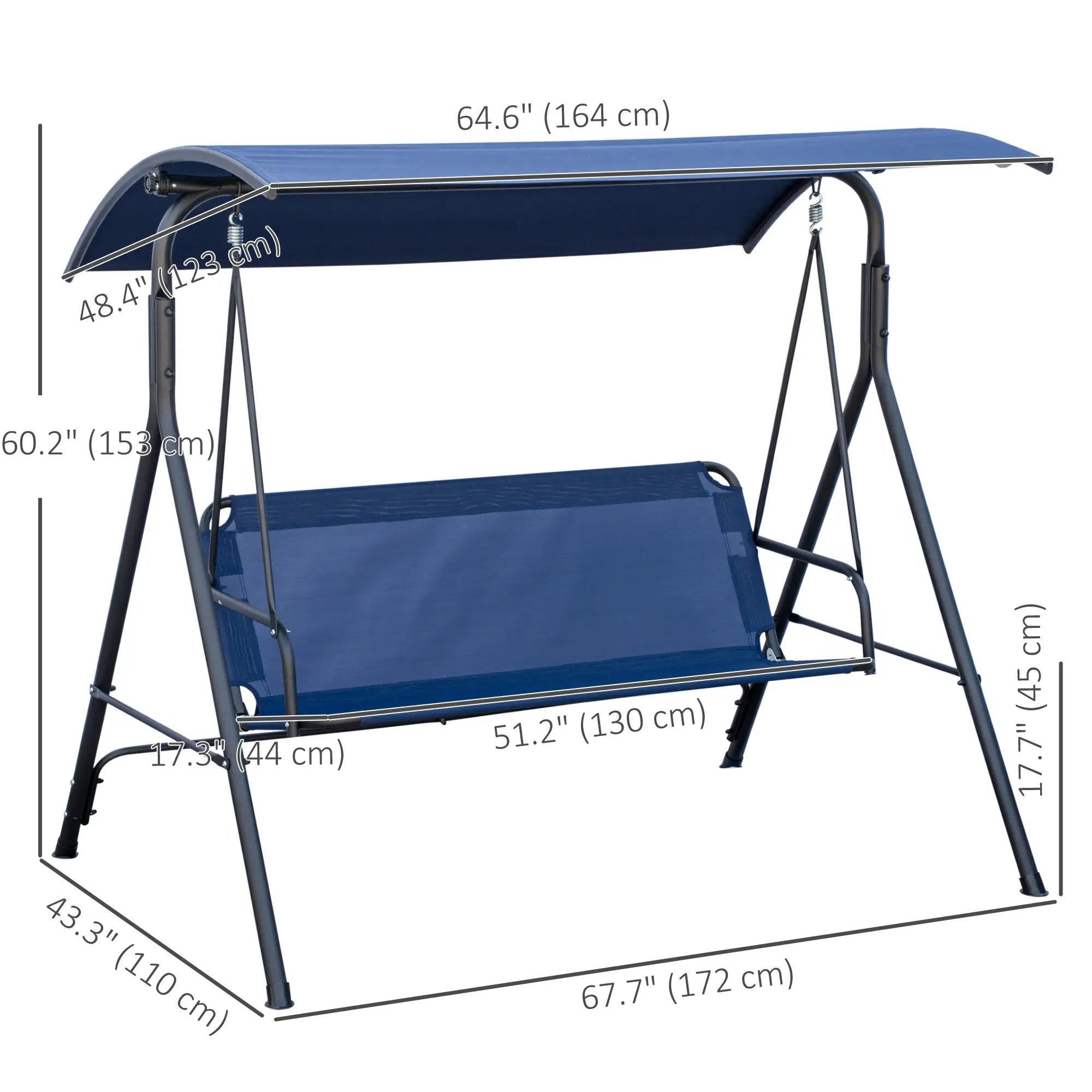 3-Seater Outdoor Swing, Adjustable Canopy, Dark Blue Porch Swings with Canopy at Gallery Canada