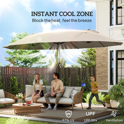 15' Outdoor Patio Umbrella, Twin Canopy Sunshade, Steel, Lift Crank, Khaki Sun Umbrellas at Gallery Canada