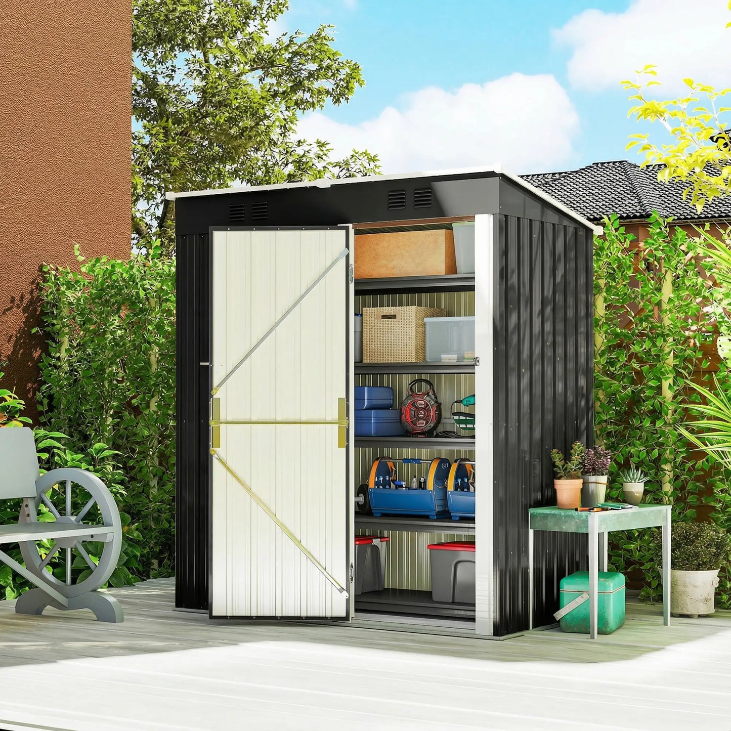 5 x 3 ft Metal Garden Shed, Lean-To Outdoor Storage, Dark Grey Sheds at Gallery Canada