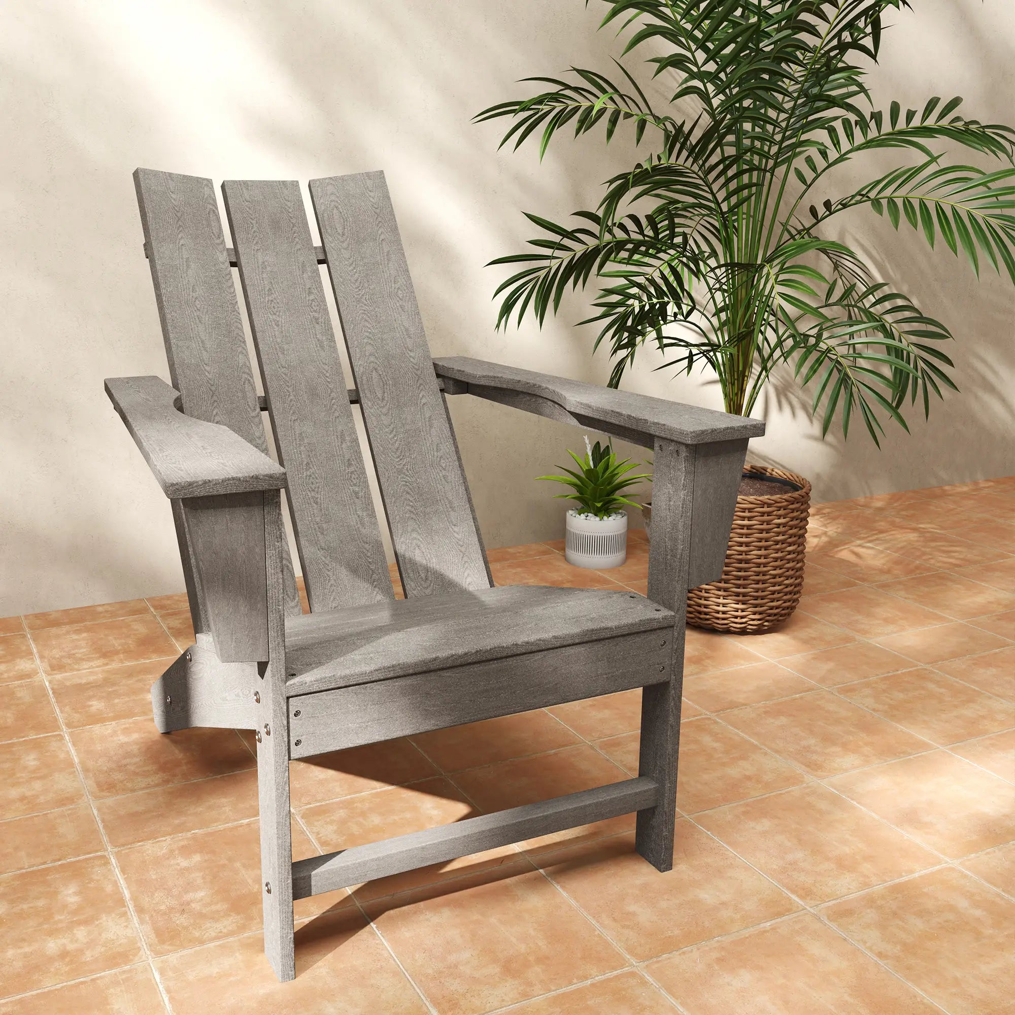 HDPE Plastic Adirondack Chair, High Back, Wide Armrests, Dark Grey Patio Chairs at Gallery Canada