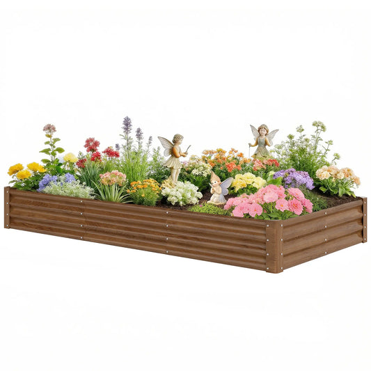 8 x 4 x 1ft Galvanized Raised Garden Bed, Reinforced Outdoor Planter Box, Distressed Brown Galvanized Planter Boxes Distressed Brown at Gallery Canada